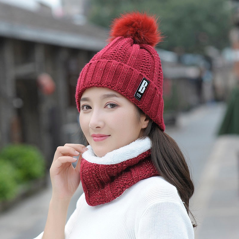 Fleeced Winter Warm Hat With Scarf