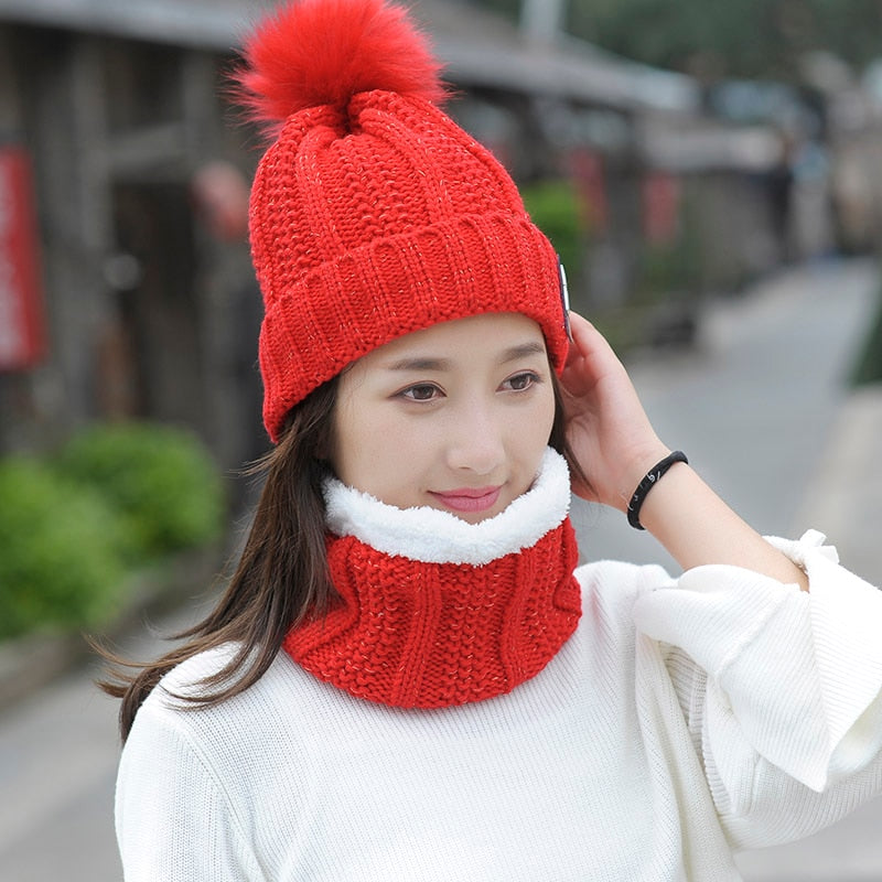 Fleeced Winter Warm Hat With Scarf