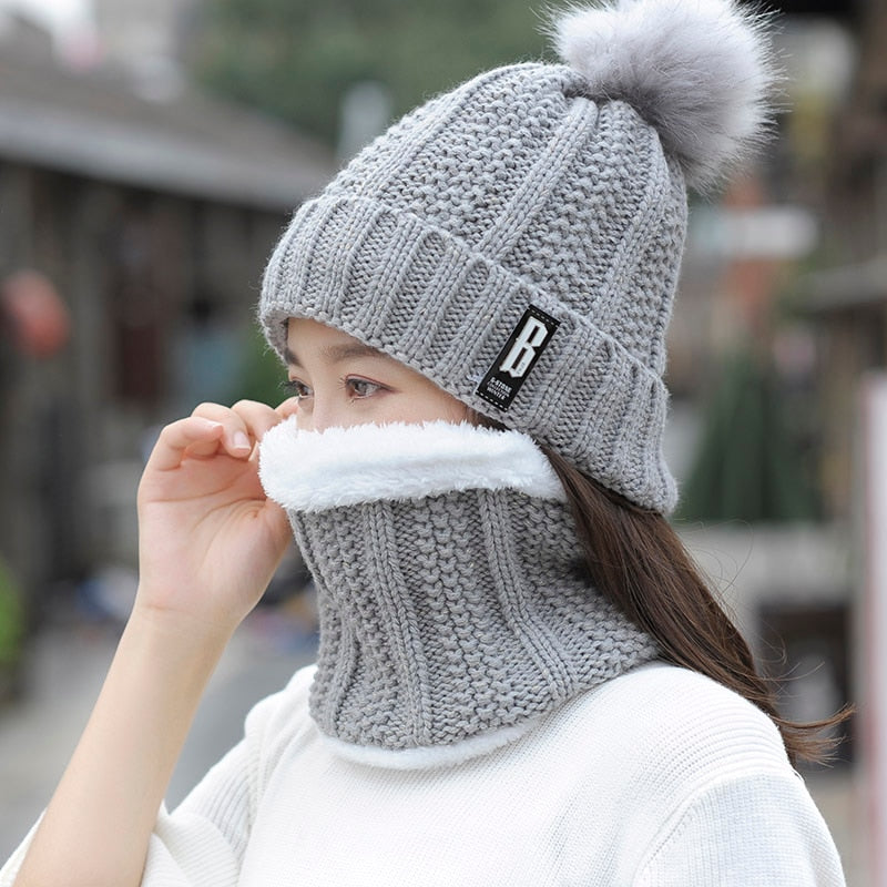 Fleeced Winter Warm Hat With Scarf