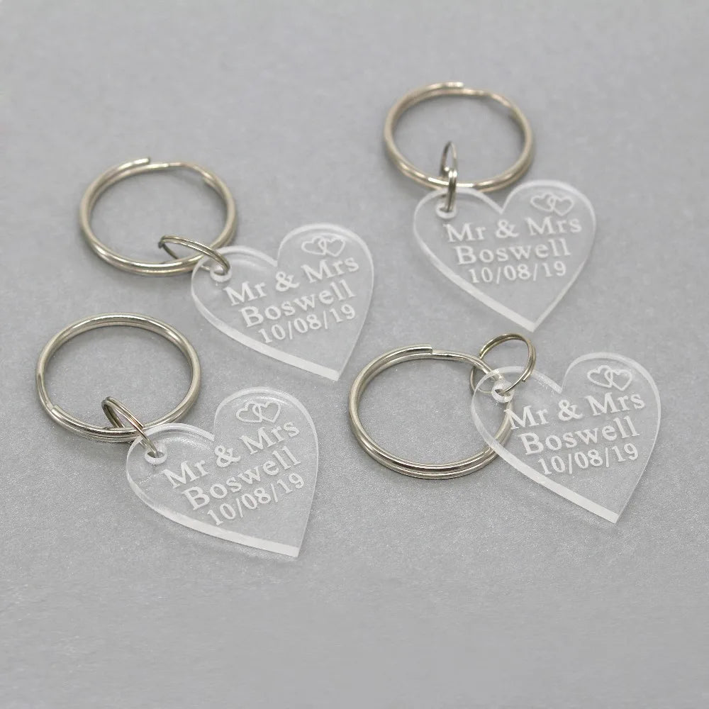 Personalized Engraved Love Heart Key Chain Acrylic 30pcs Set