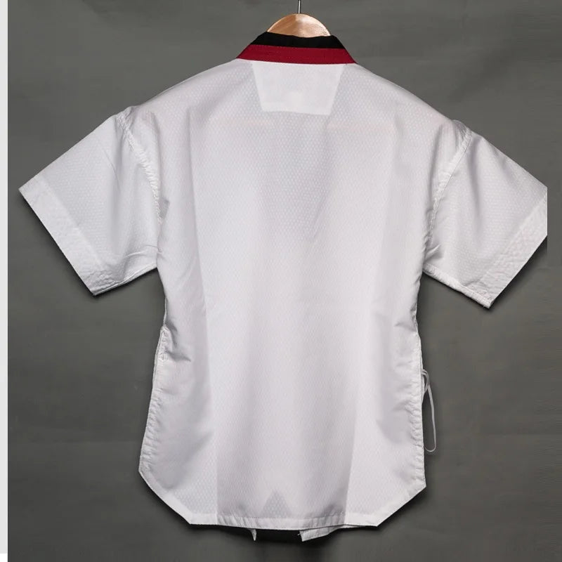 WTF White Taekwondo Black V Neck Uniform Mesh Fabric