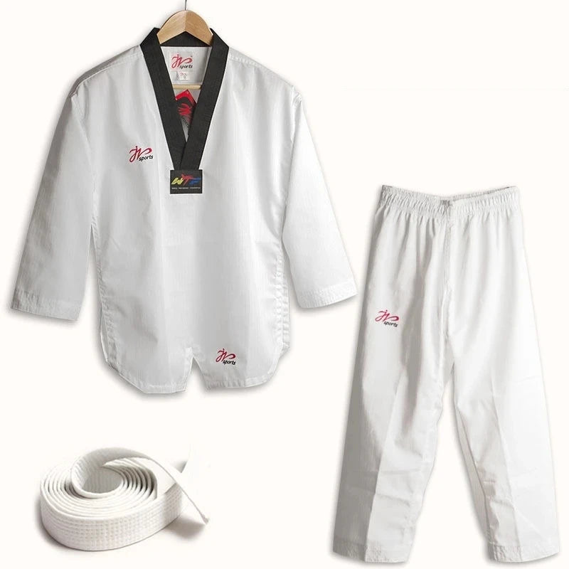 WTF White Taekwondo Black V Neck Uniform Mesh Fabric