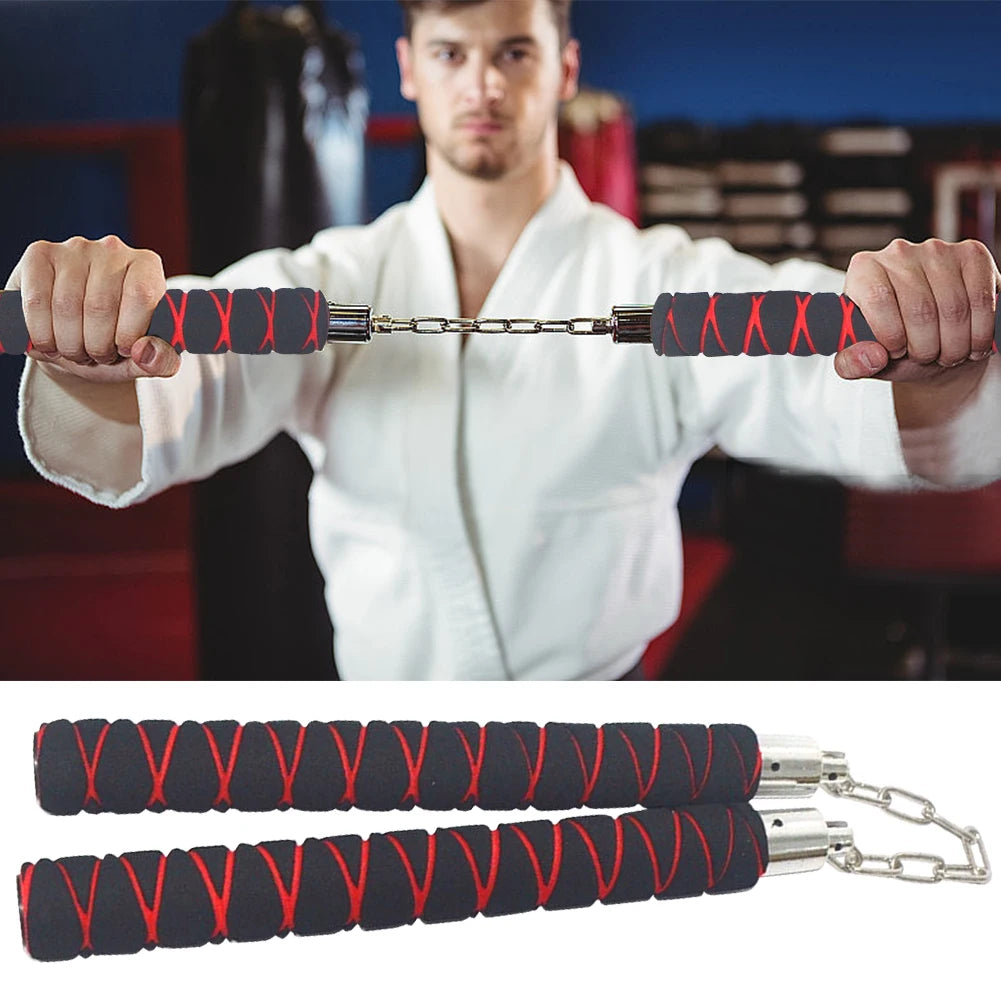 Foam Sparring Nunchaku Black Red Sponge Grip 12"