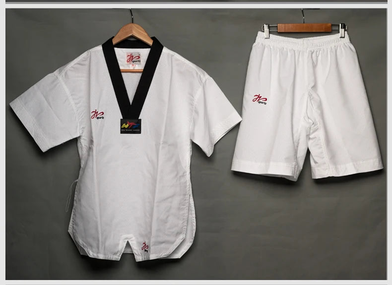 WTF White Taekwondo Black V Neck Uniform Mesh Fabric