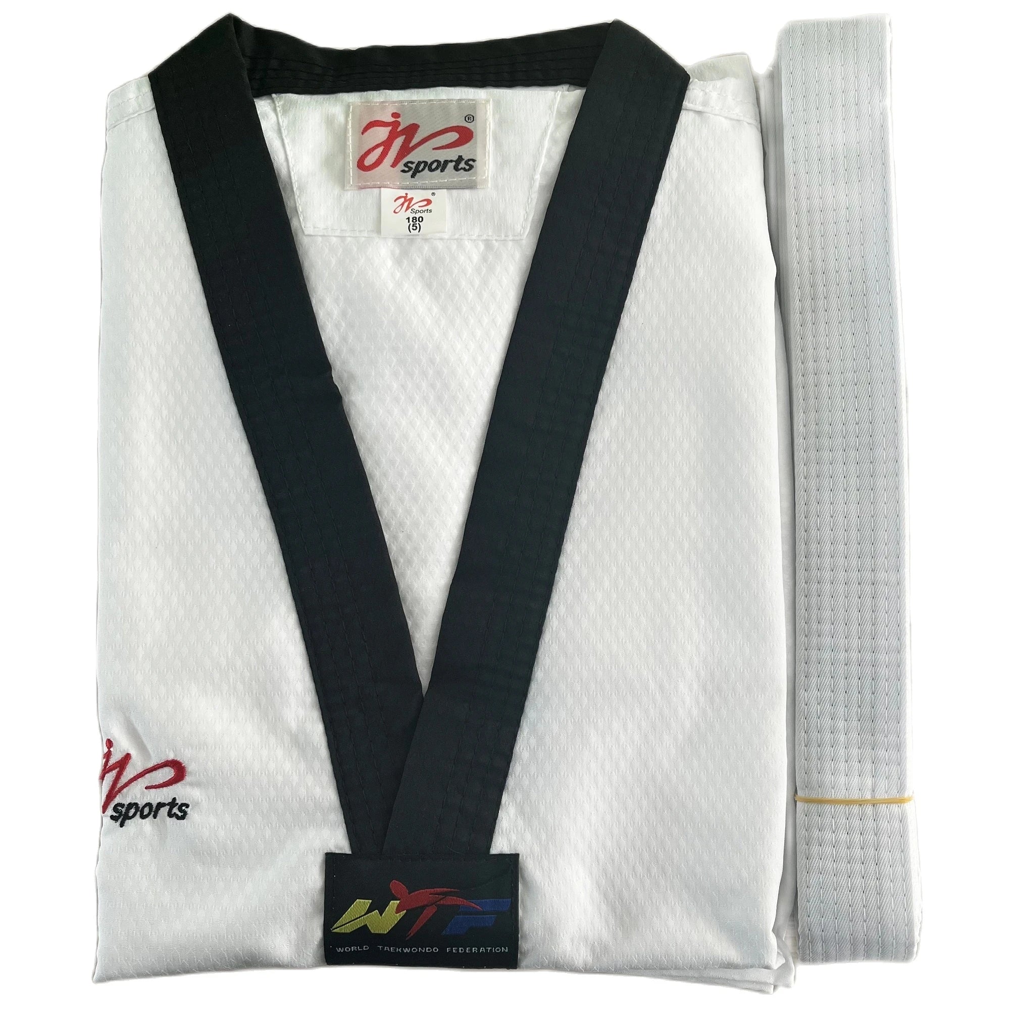 WTF White Taekwondo Black V Neck Uniform Mesh Fabric