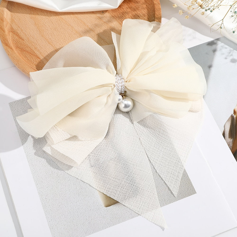 Women Ribbon Bow Pearls Hair clips