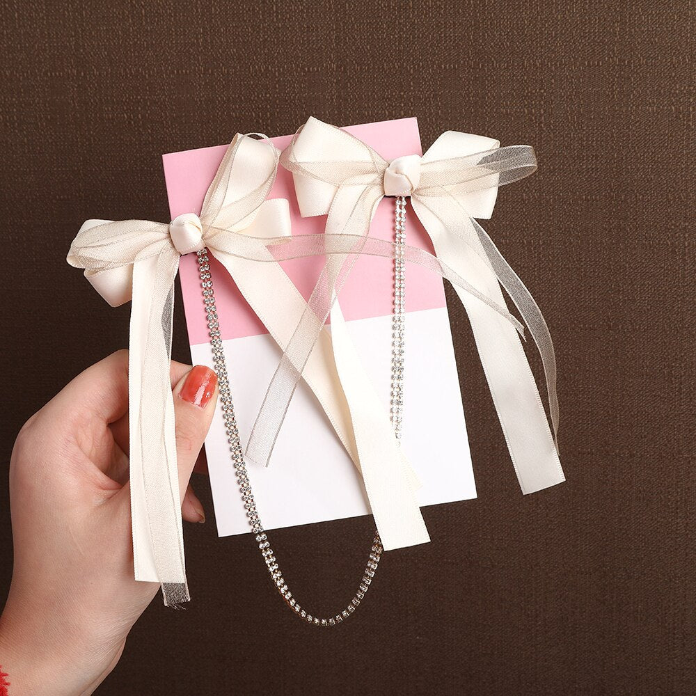 Women Ribbon Bow Pearls Hair clips