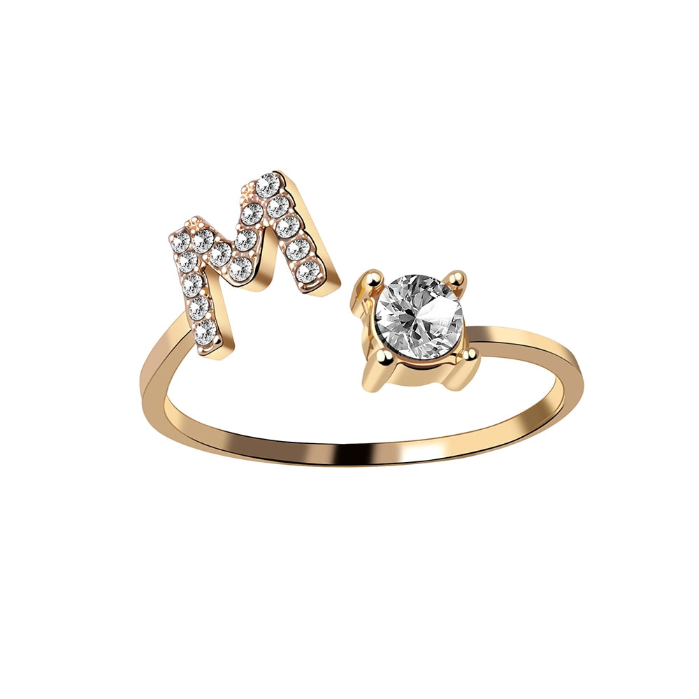 Alphabet Letter Women Adjustable Ring