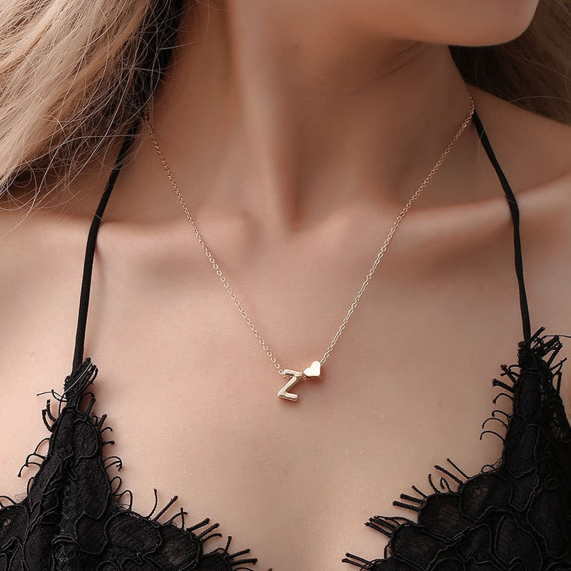 Tiny Heart Dainty With Initial Necklace