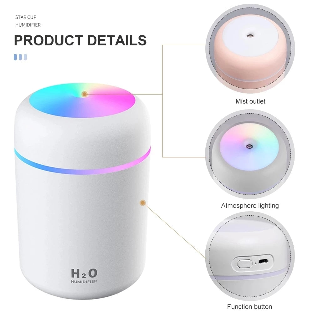 Portable Cool Mist Electric Air Humidifier Oil Diffuser 300ml