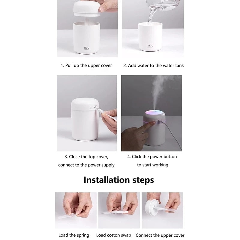 Portable Cool Mist Electric Air Humidifier Oil Diffuser 300ml