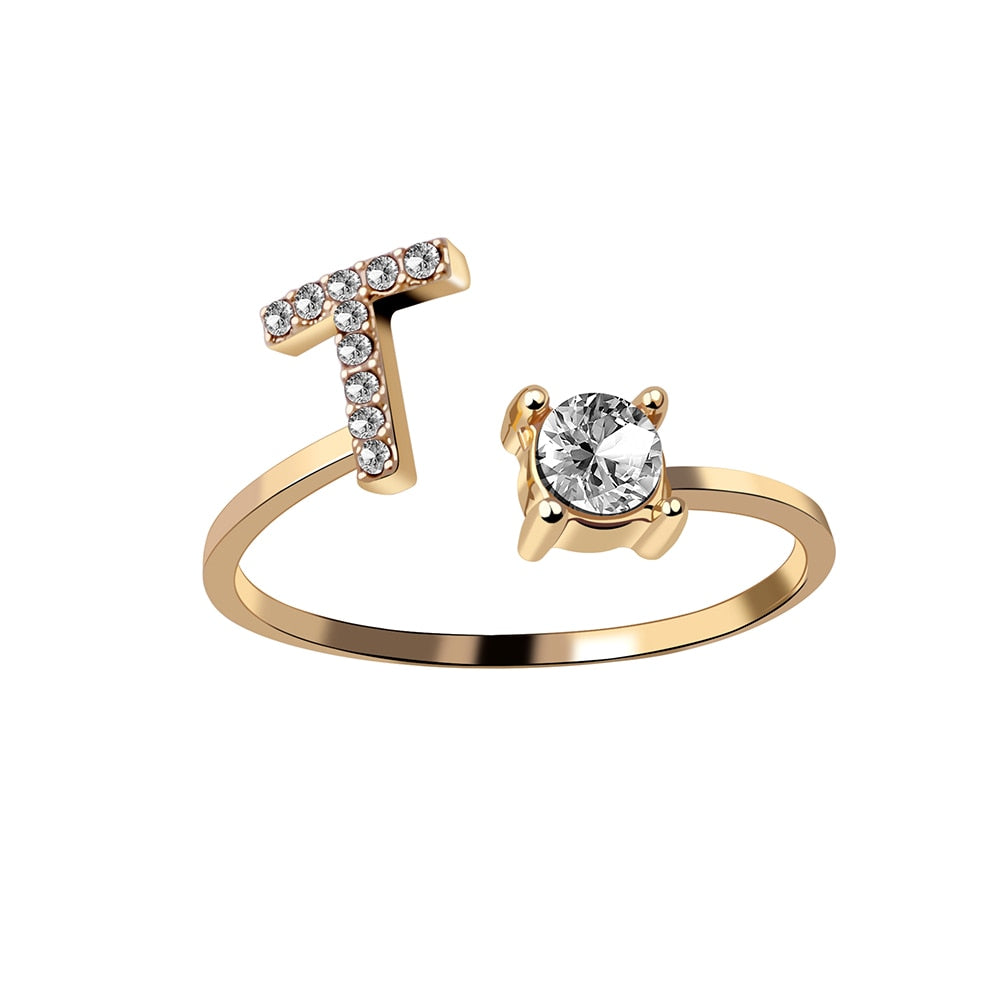 Alphabet Letter Women Adjustable Ring