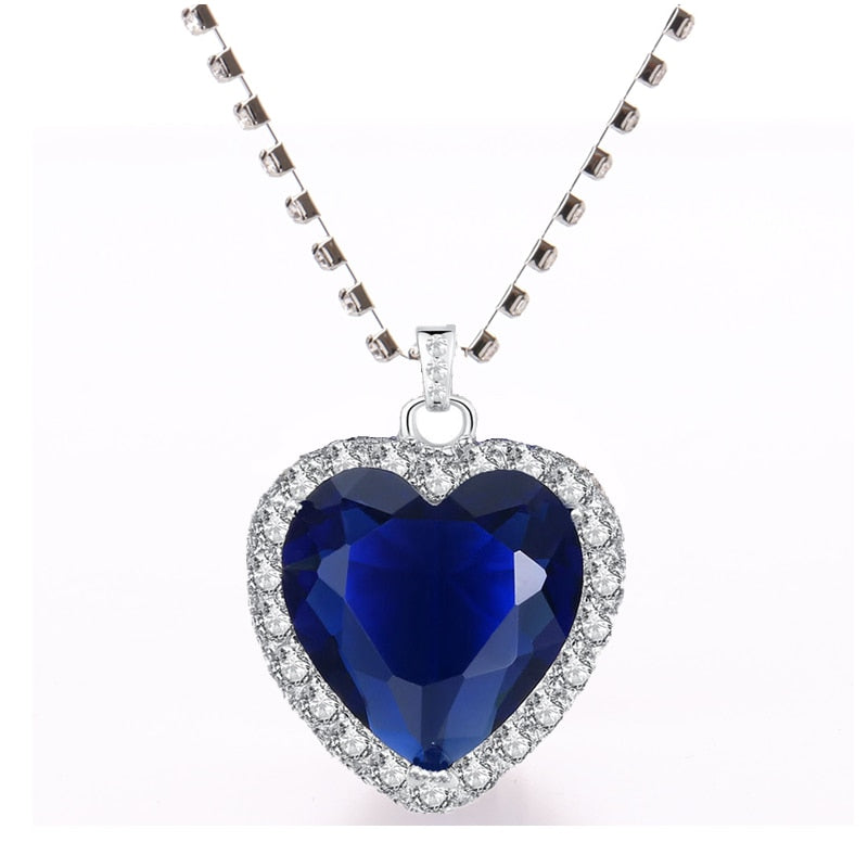 Titanic Heart of Ocean Blue Heart Pendant Necklace