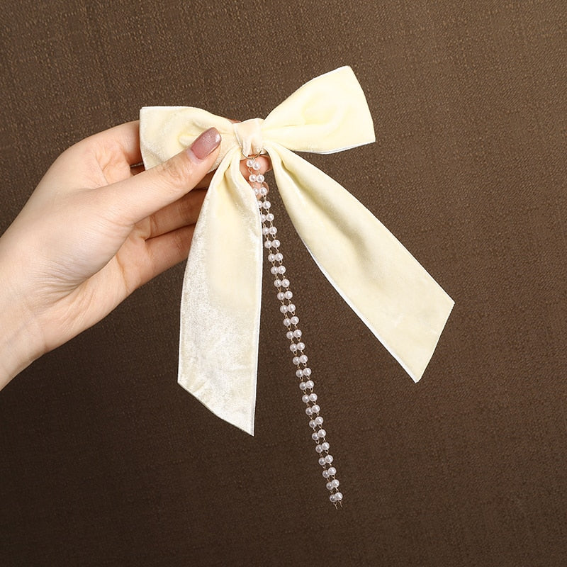 Women Ribbon Bow Pearls Hair clips