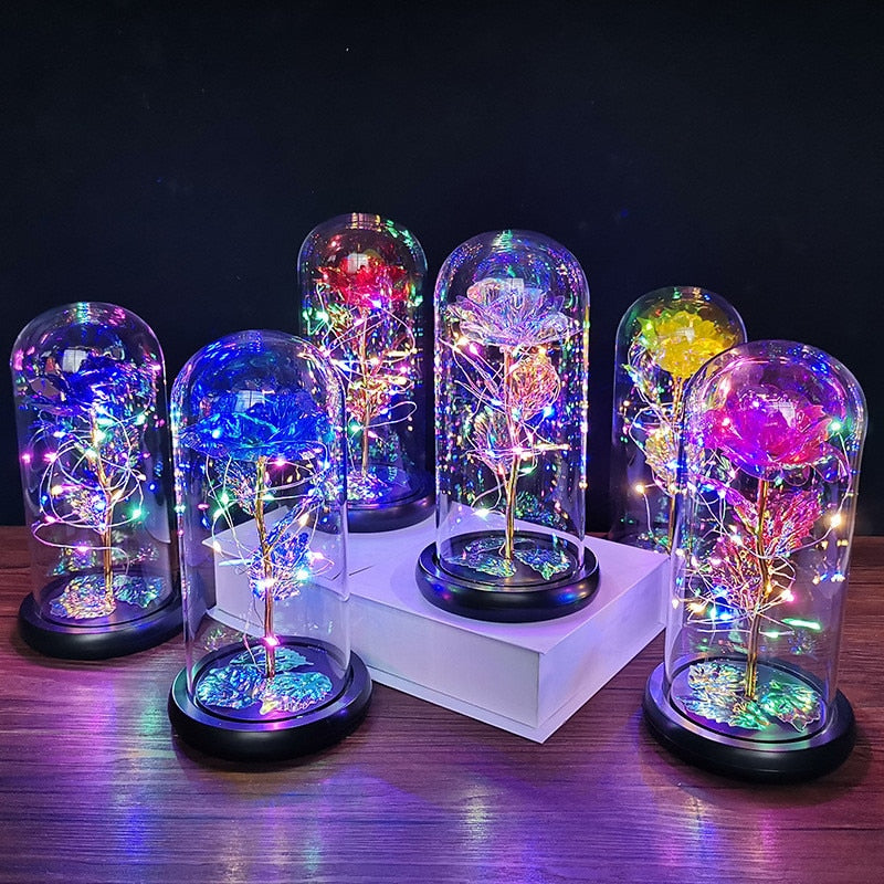 LED Enchanted Galaxy Rose Eternal Foil Flower Dome