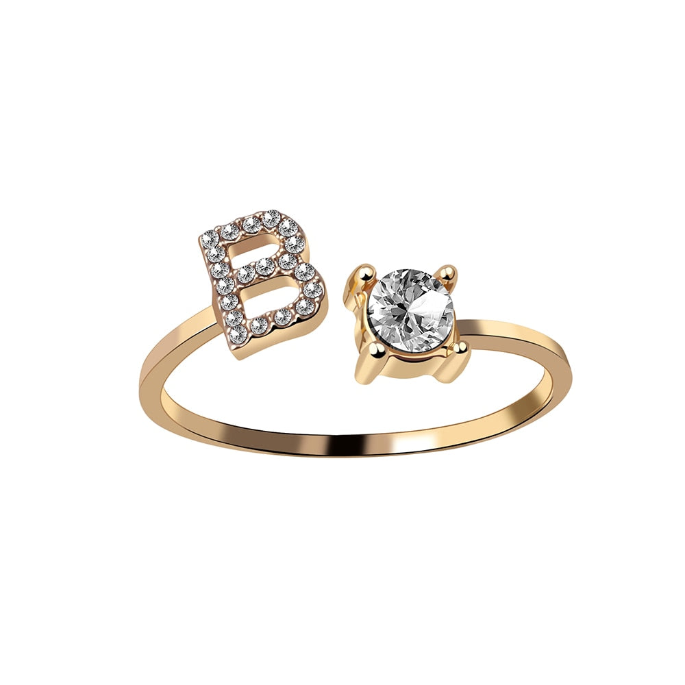 Alphabet Letter Women Adjustable Ring