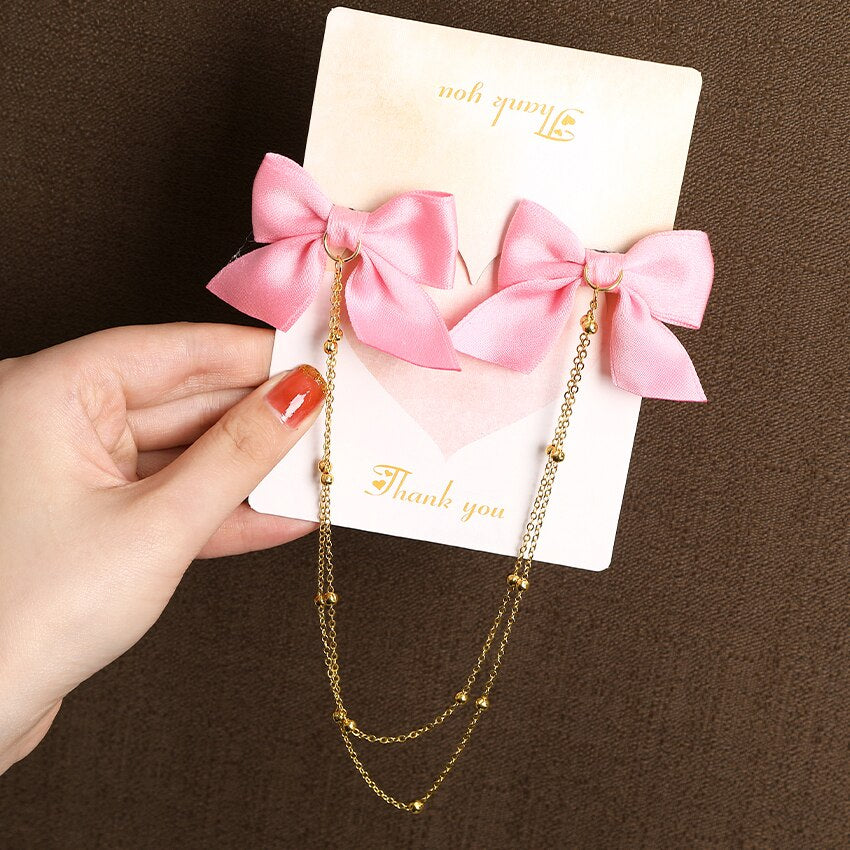 Women Ribbon Bow Pearls Hair clips