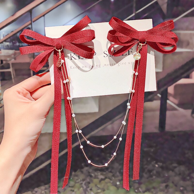 Women Ribbon Bow Pearls Hair clips