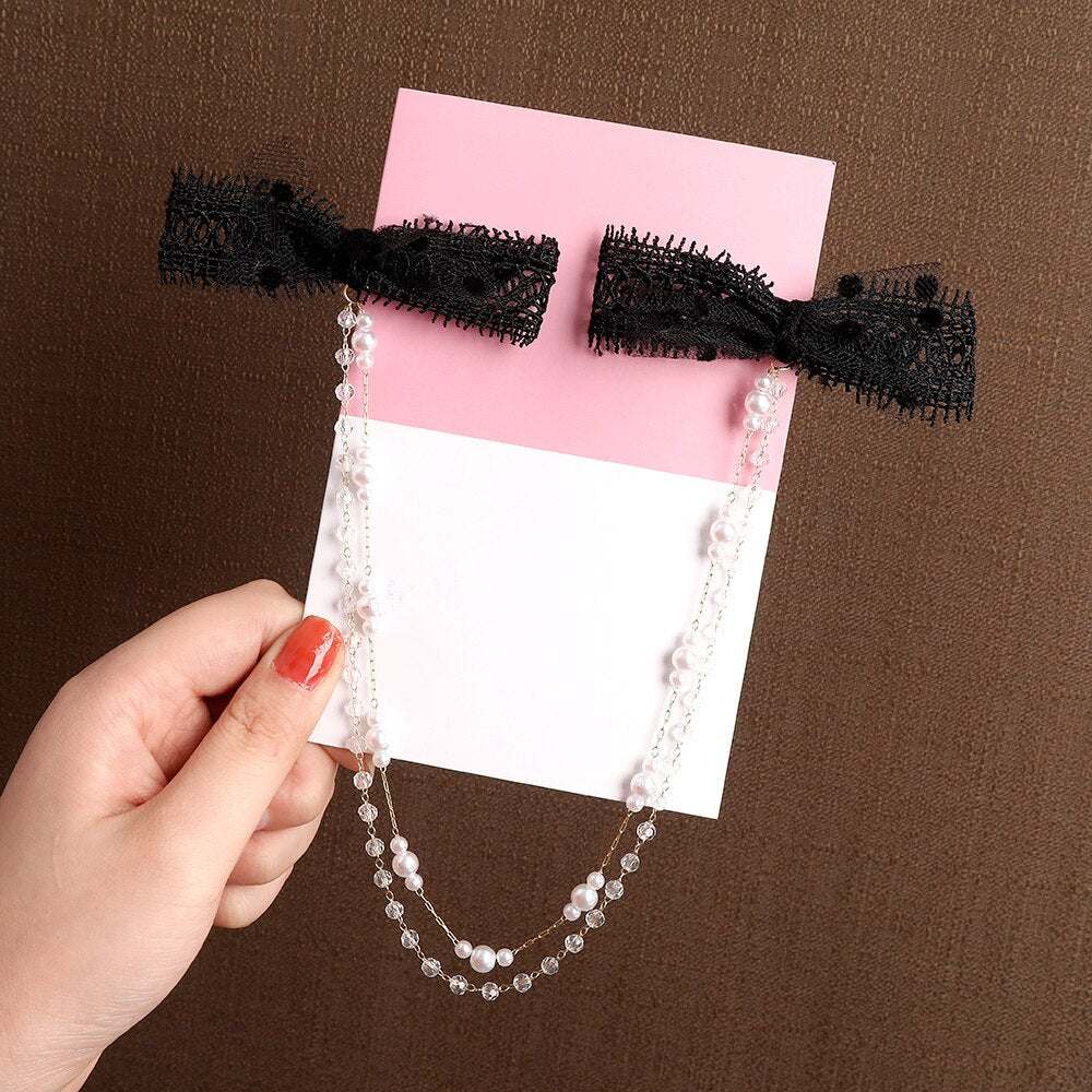 Women Ribbon Bow Pearls Hair clips