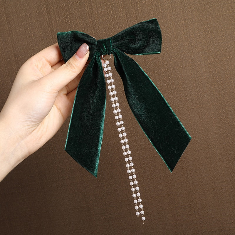 Women Ribbon Bow Pearls Hair clips