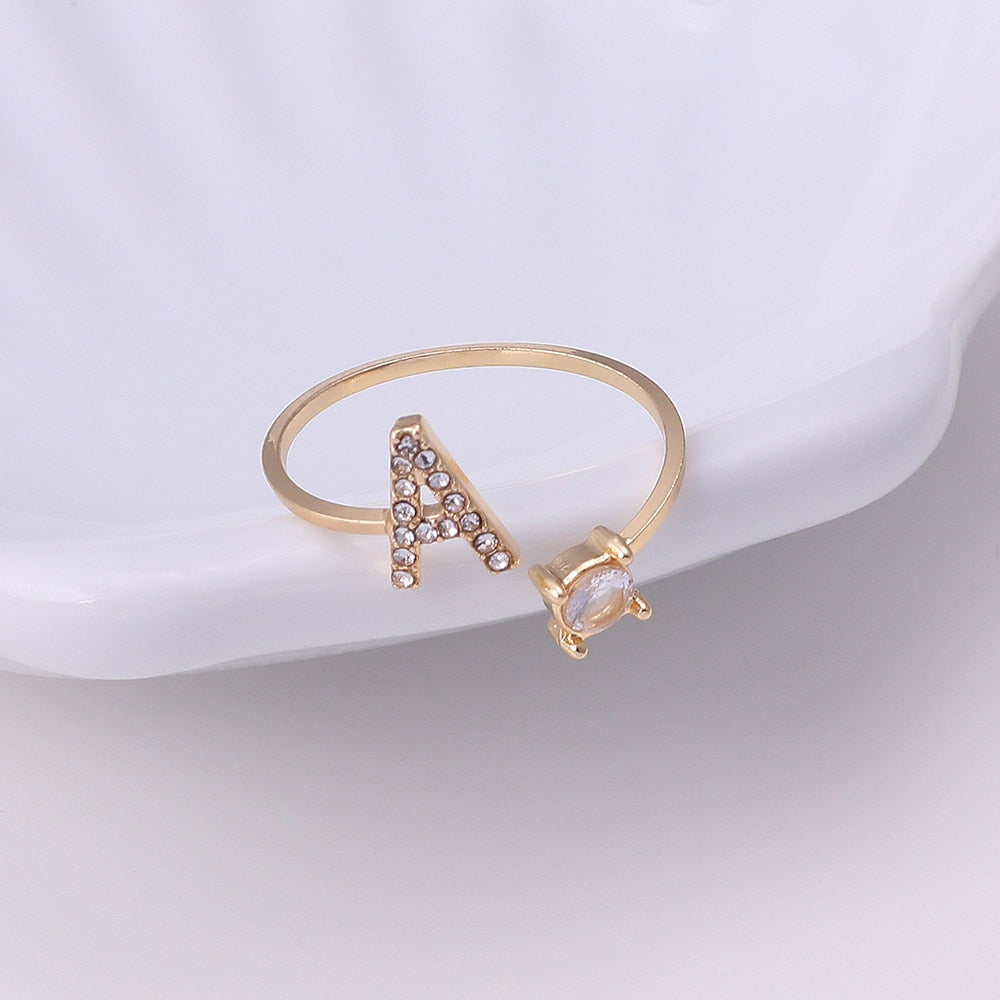 Alphabet Letter Women Adjustable Ring