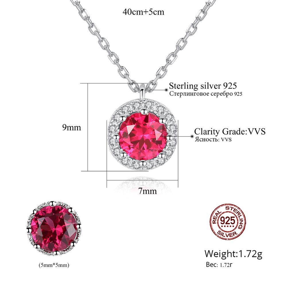 Round Ruby Gemstone Pendant Women Necklaces Sterling Silver