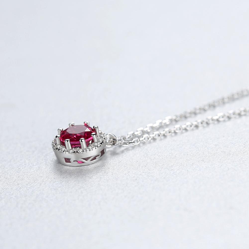 Round Ruby Gemstone Pendant Women Necklaces Sterling Silver