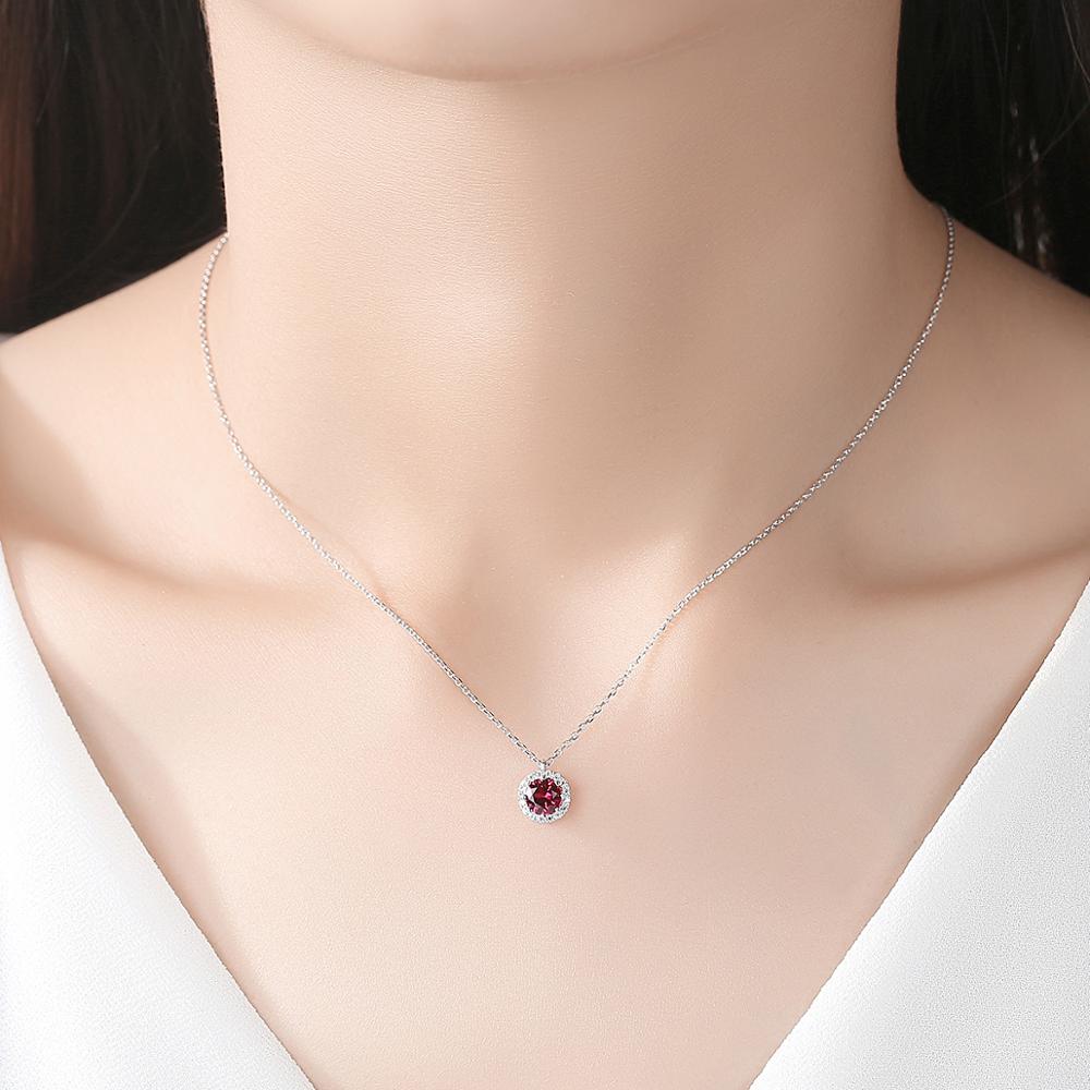 Round Ruby Gemstone Pendant Women Necklaces Sterling Silver