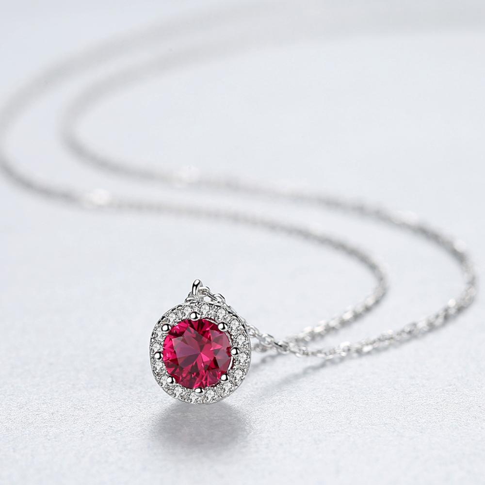 Round Ruby Gemstone Pendant Women Necklaces Sterling Silver