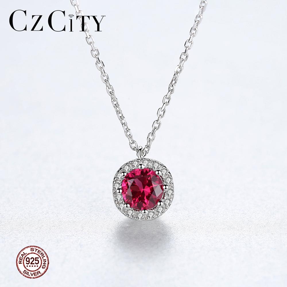 Round Ruby Gemstone Pendant Women Necklaces Sterling Silver