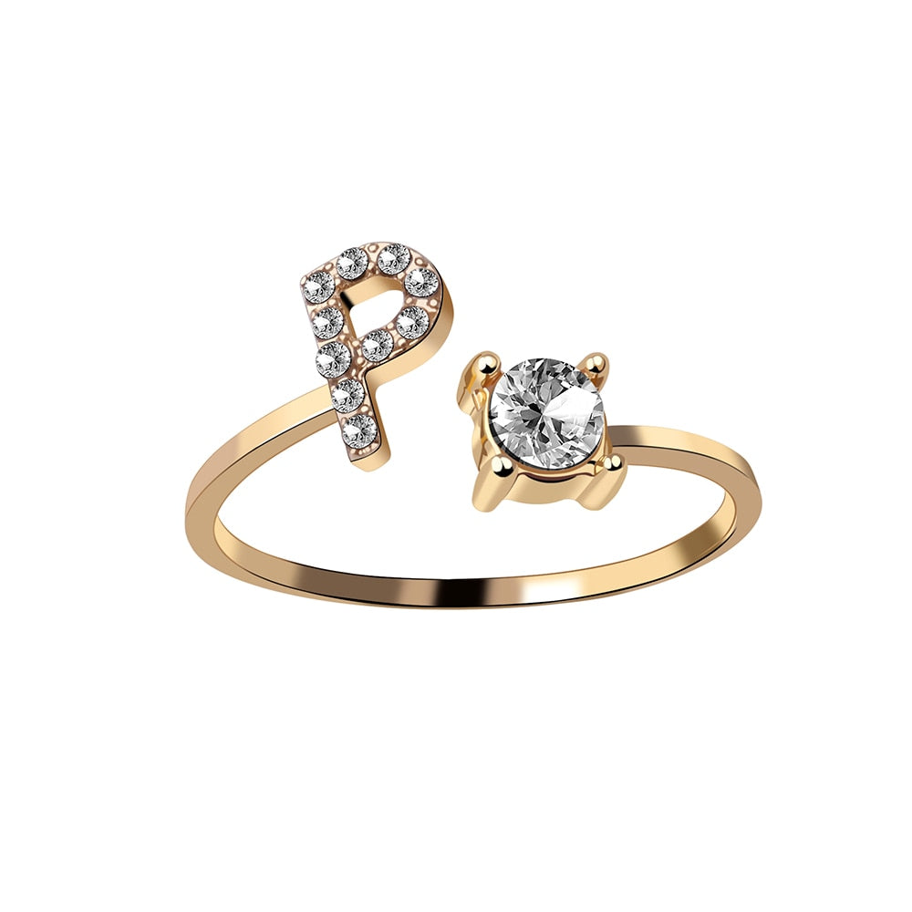 Alphabet Letter Women Adjustable Ring