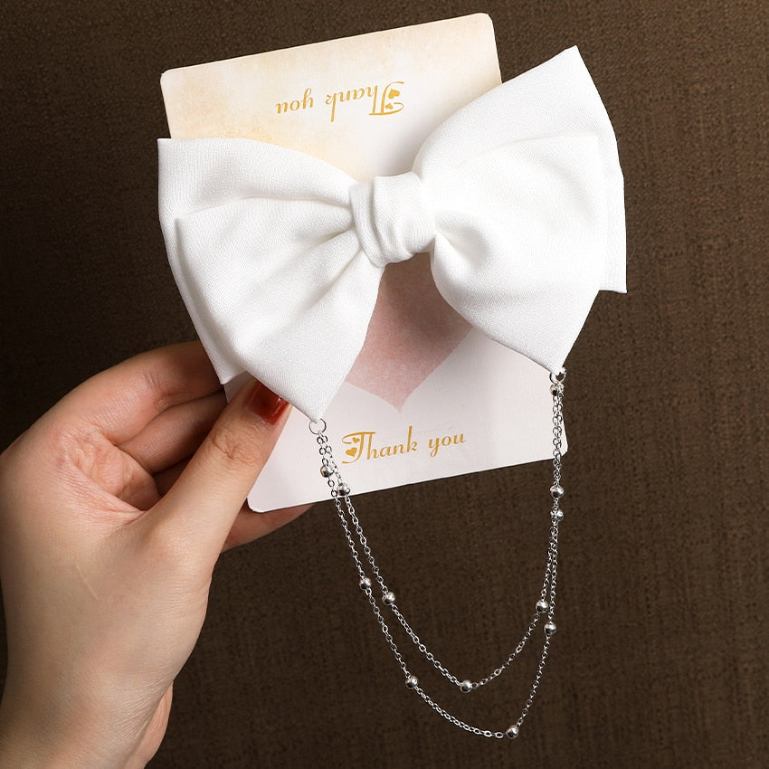 Women Ribbon Bow Pearls Hair clips