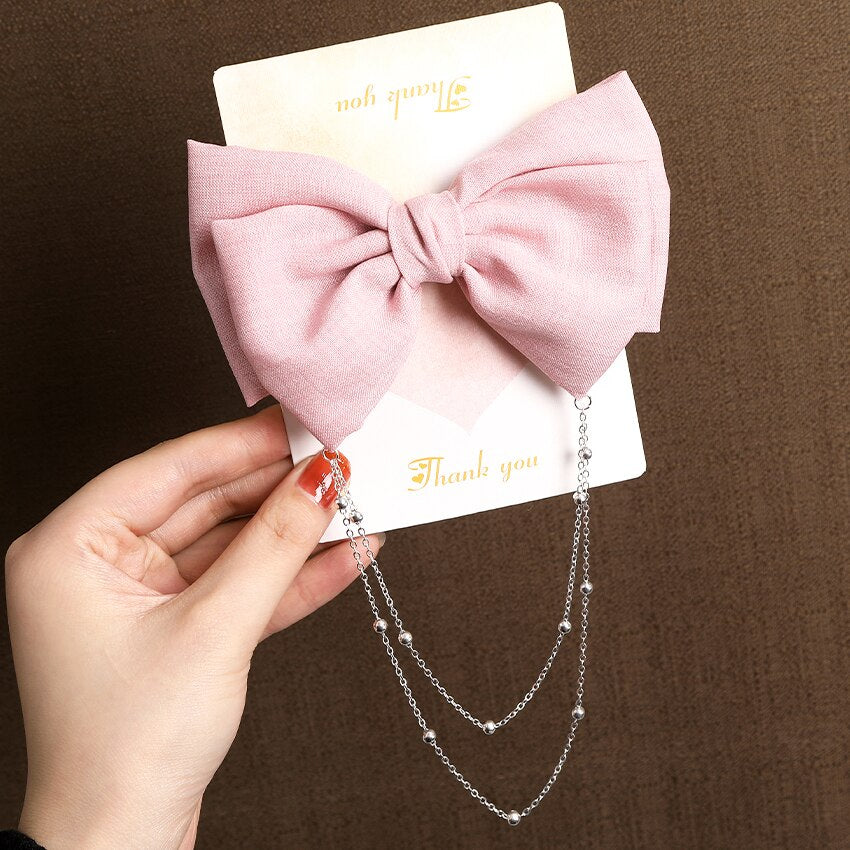 Women Ribbon Bow Pearls Hair clips