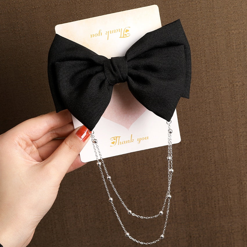 Women Ribbon Bow Pearls Hair clips