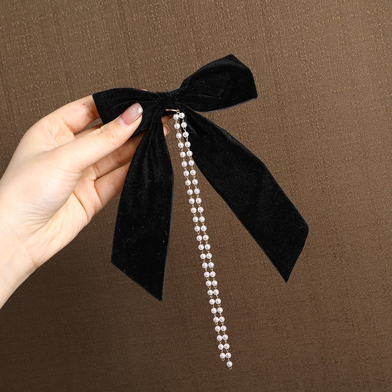 Women Ribbon Bow Pearls Hair clips