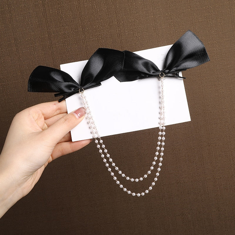 Women Ribbon Bow Pearls Hair clips