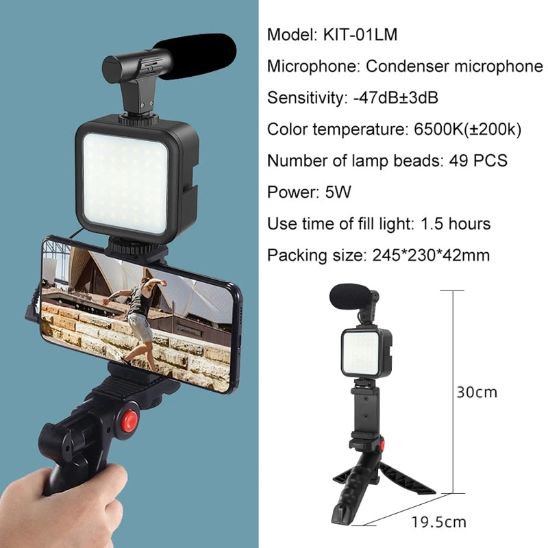 Phone Holder Tripod Recording Handle Portable