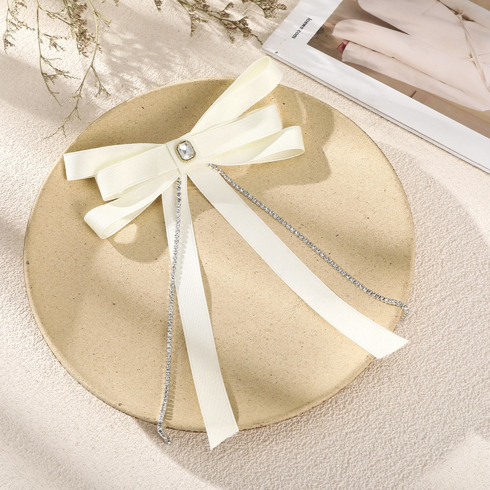 Women Ribbon Bow Pearls Hair clips