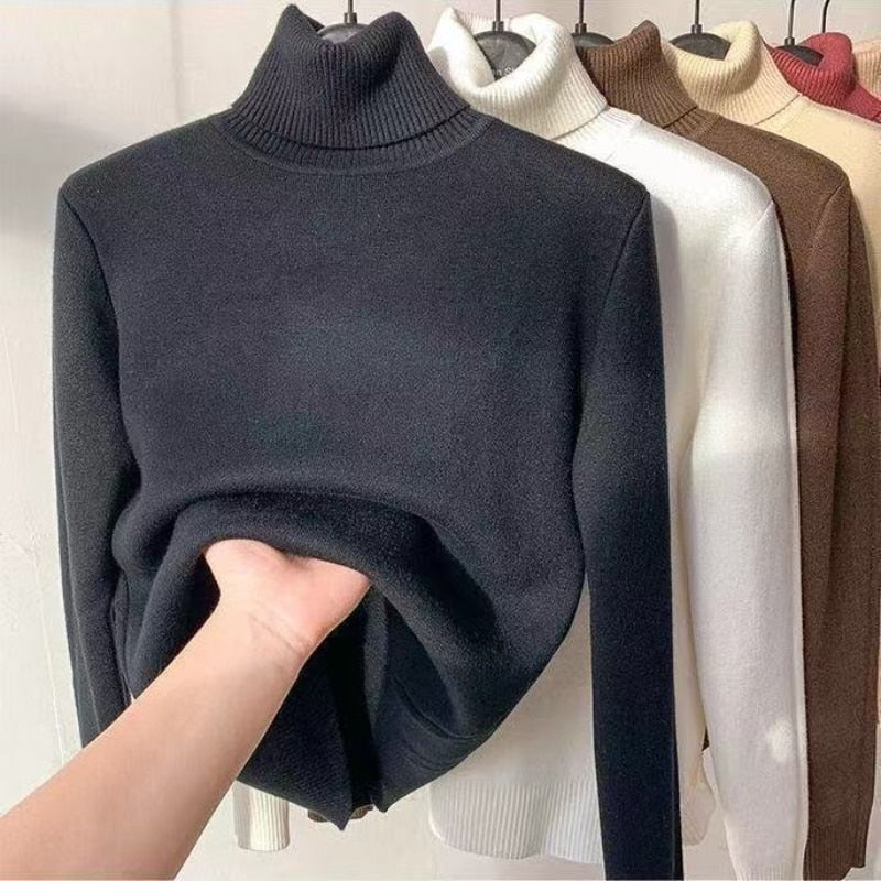 Women Fleeced Turtleneck Sweater