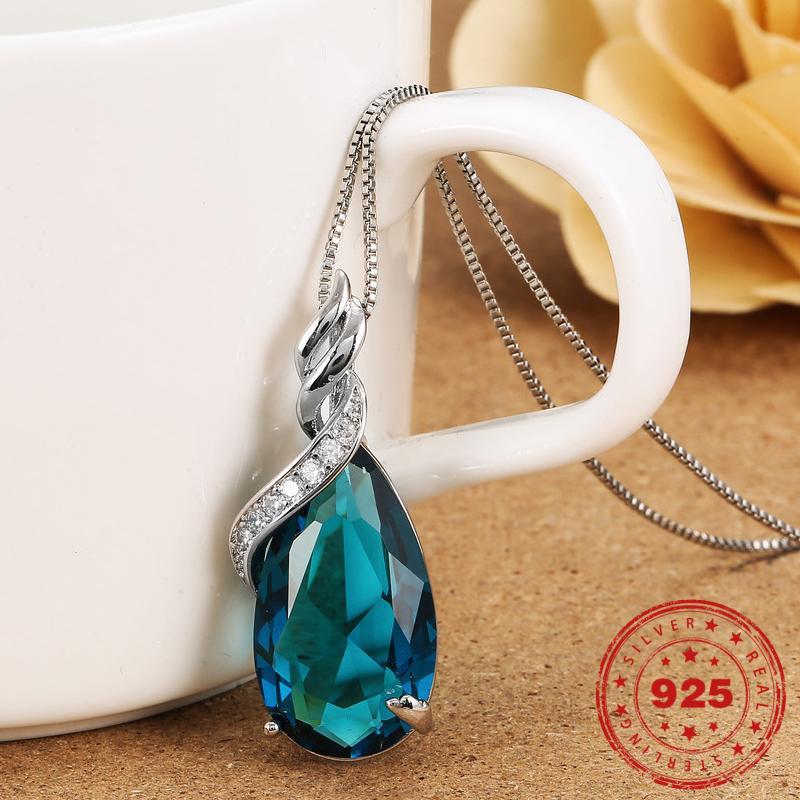 Sapphire Water Drop Blue Pendant Necklace