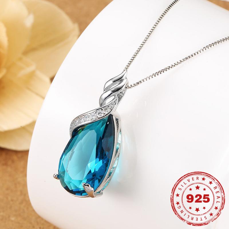 Sapphire Water Drop Blue Pendant Necklace