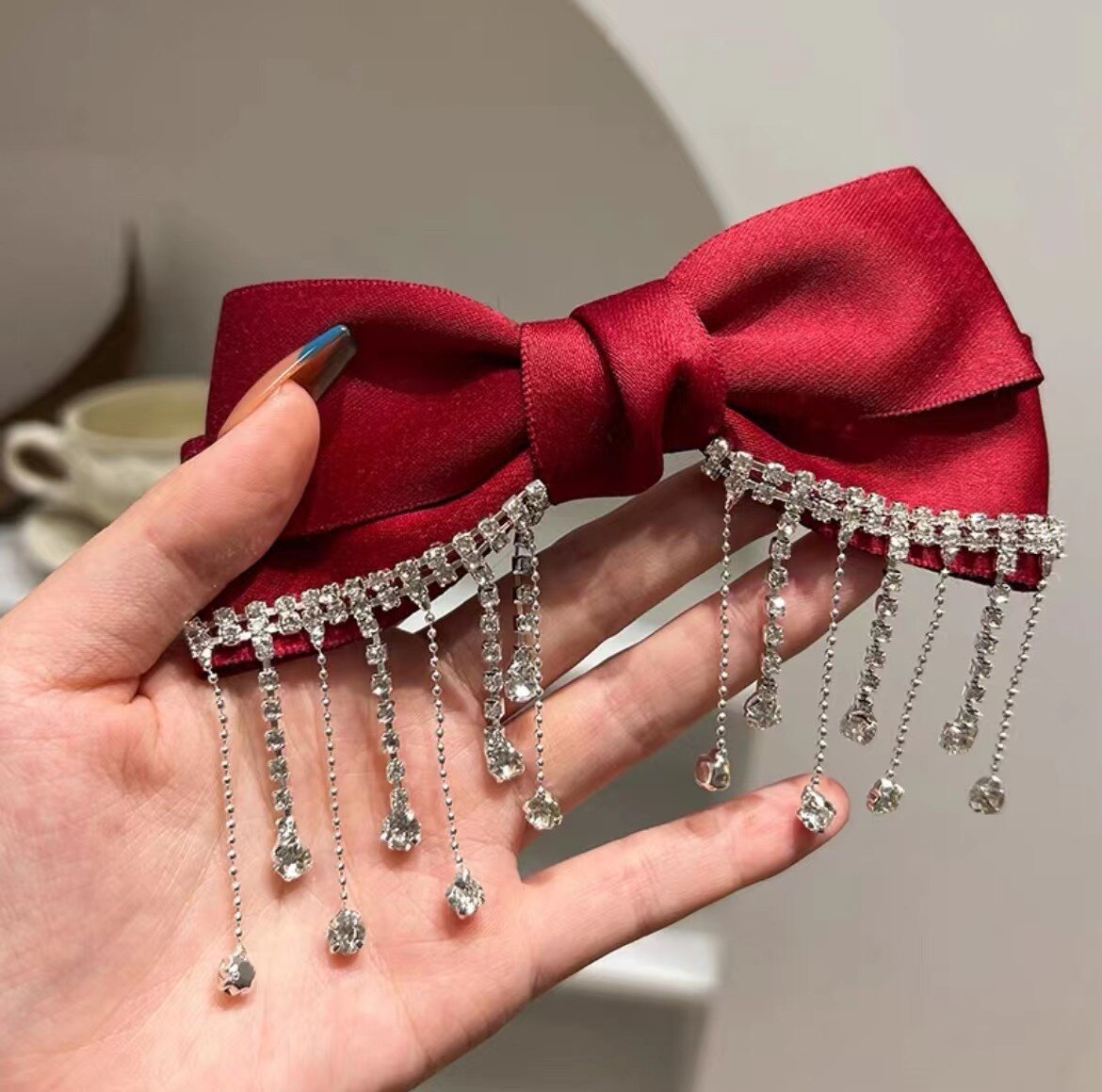 Women Ribbon Bow Pearls Hair clips