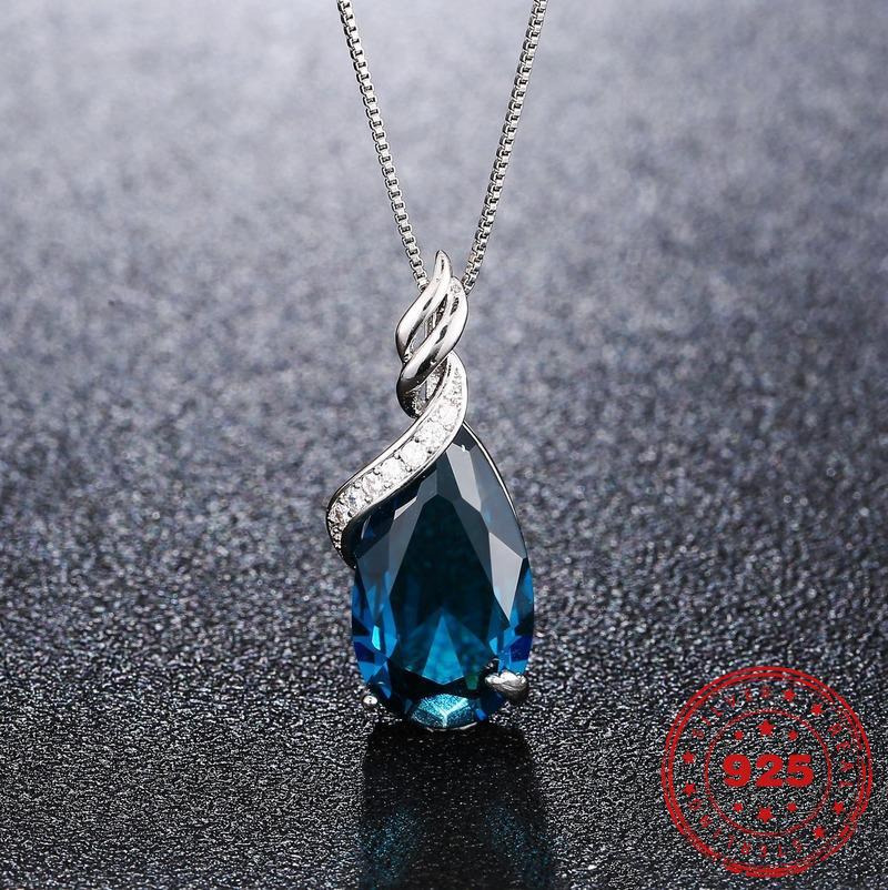 Sapphire Water Drop Blue Pendant Necklace