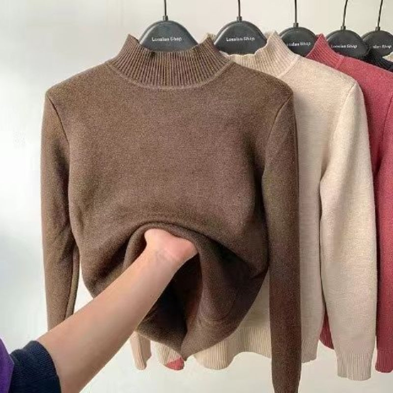 Women Fleeced Turtleneck Sweater