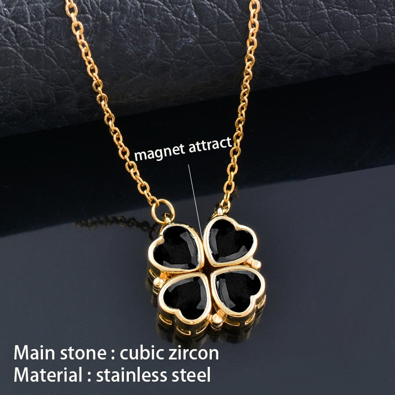Magnet crystal heart flower pendant stainless steel necklace