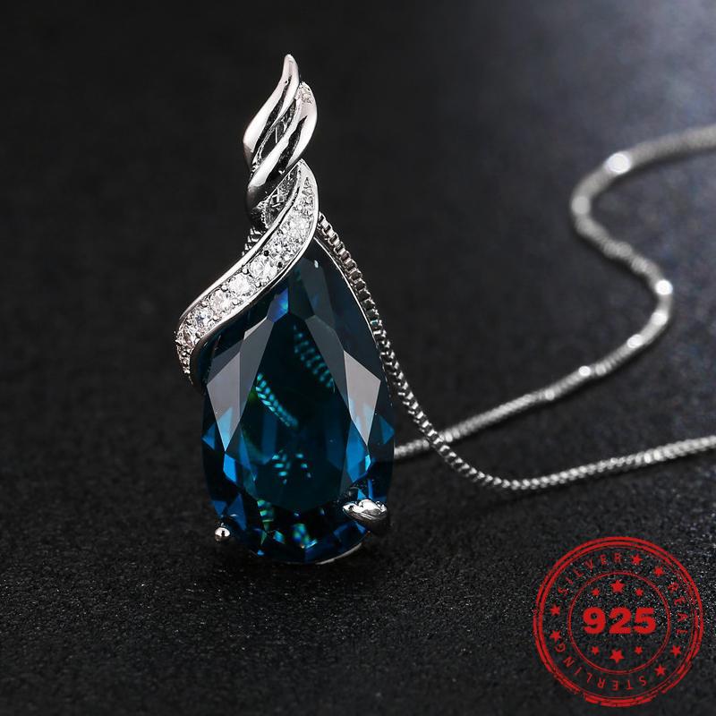 Sapphire Water Drop Blue Pendant Necklace